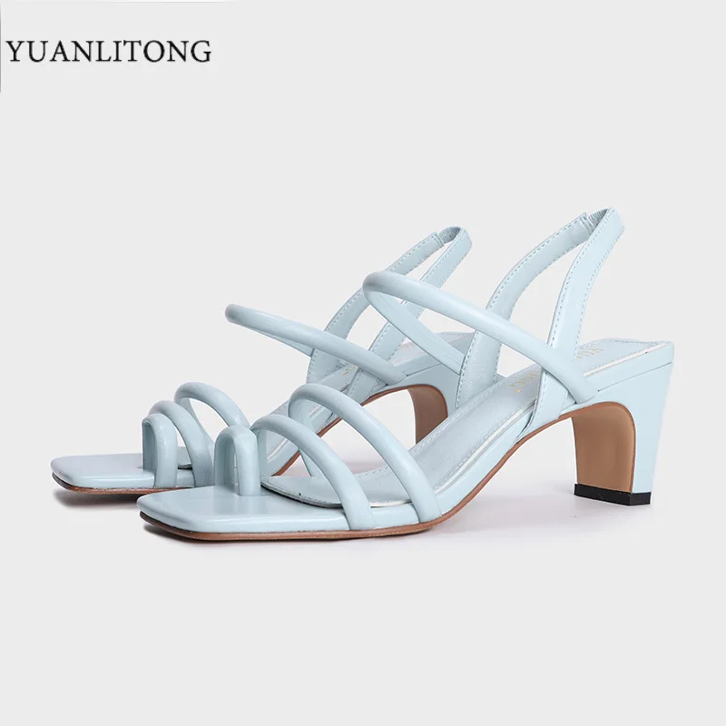 

High Heeled Sandals 2021 Summer New European and American Fashion Square Head Thin Belt Girl's Wear Thick Heel Fashion Shoes