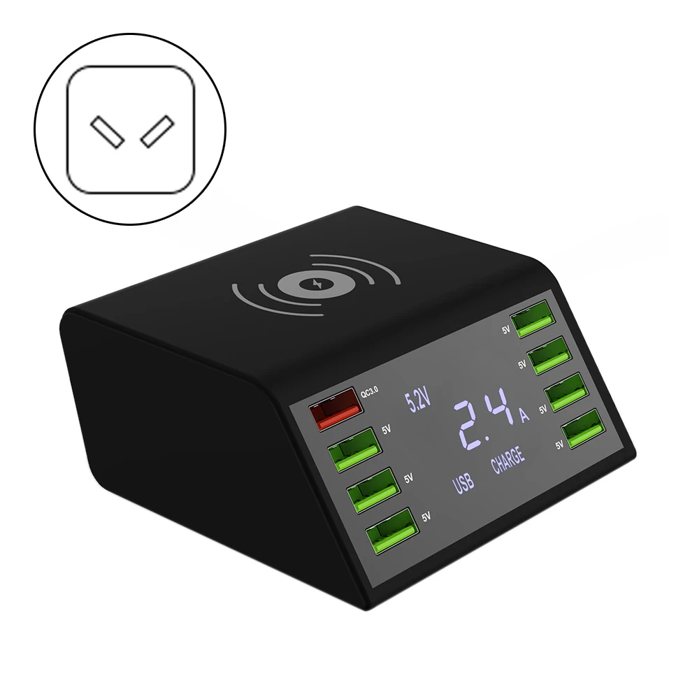 Австралия (AU) 8 портов Быстрая зарядка USB зарядное устройство QC 3,0 умный адаптер питания станция ЖК-дисплей+ беспроводная Быстрая зарядка Eu/US/Au/UK вилка - Тип штекера: Австралия (AU)