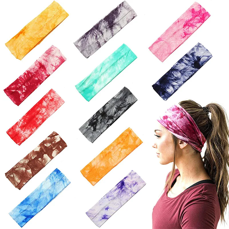 

2022 2 Inch Tie Dye Cotton Stretch Headbands Cheetah Forest Tree Chevron Zebra Sports Girl Hair Bands Bandage Gum Turban Bandana