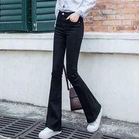 beautiful flared jeans thin women elastic waist stretch plus velvet hot lining thick warm skinny tight autumn winter jeans xs s