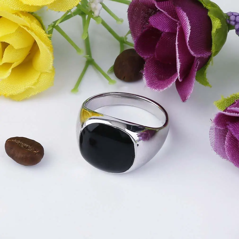 Мужское кольцо в стиле рок/панк гладкое из нержавеющей стали черного