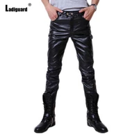 plus size men pu leather pants male sexy fashion sequined trouser punk style faux leather skinny pencil pants mens clothing 2021