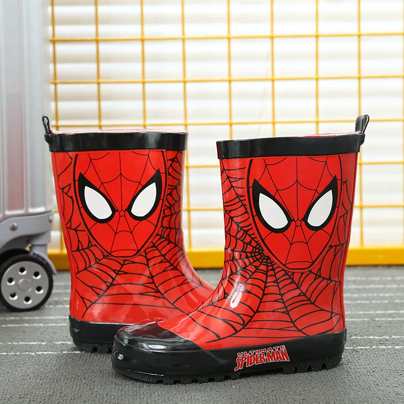 Резиновые ботинки для мальчиков модные красные Нескользящие сапоги от дождя