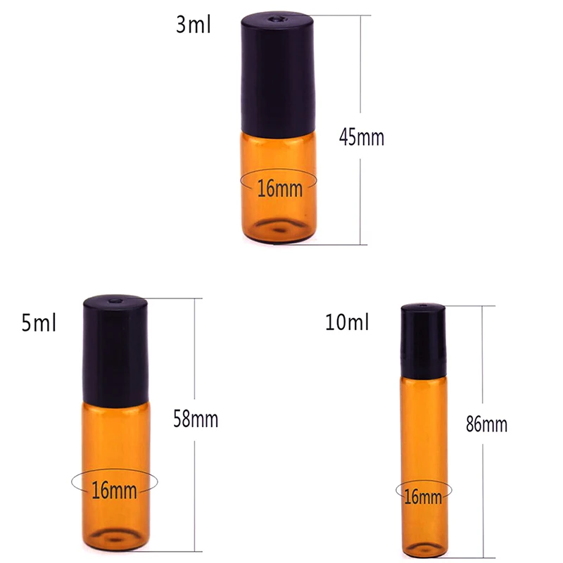 

2/5/10PCS 3/5/10ml amber roll on glass bottle essential oil metal roller ball