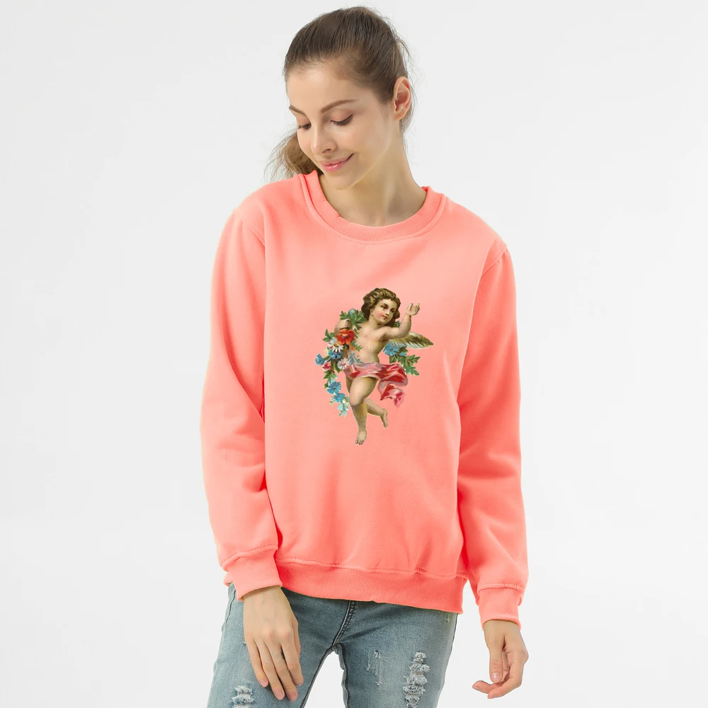 Cute Angel Baby Printed Vintage Style Sweatshirts Warm Pullover Women Fashion Aesthetic Graphic Hoodies Womens Sweetshirts Hoody