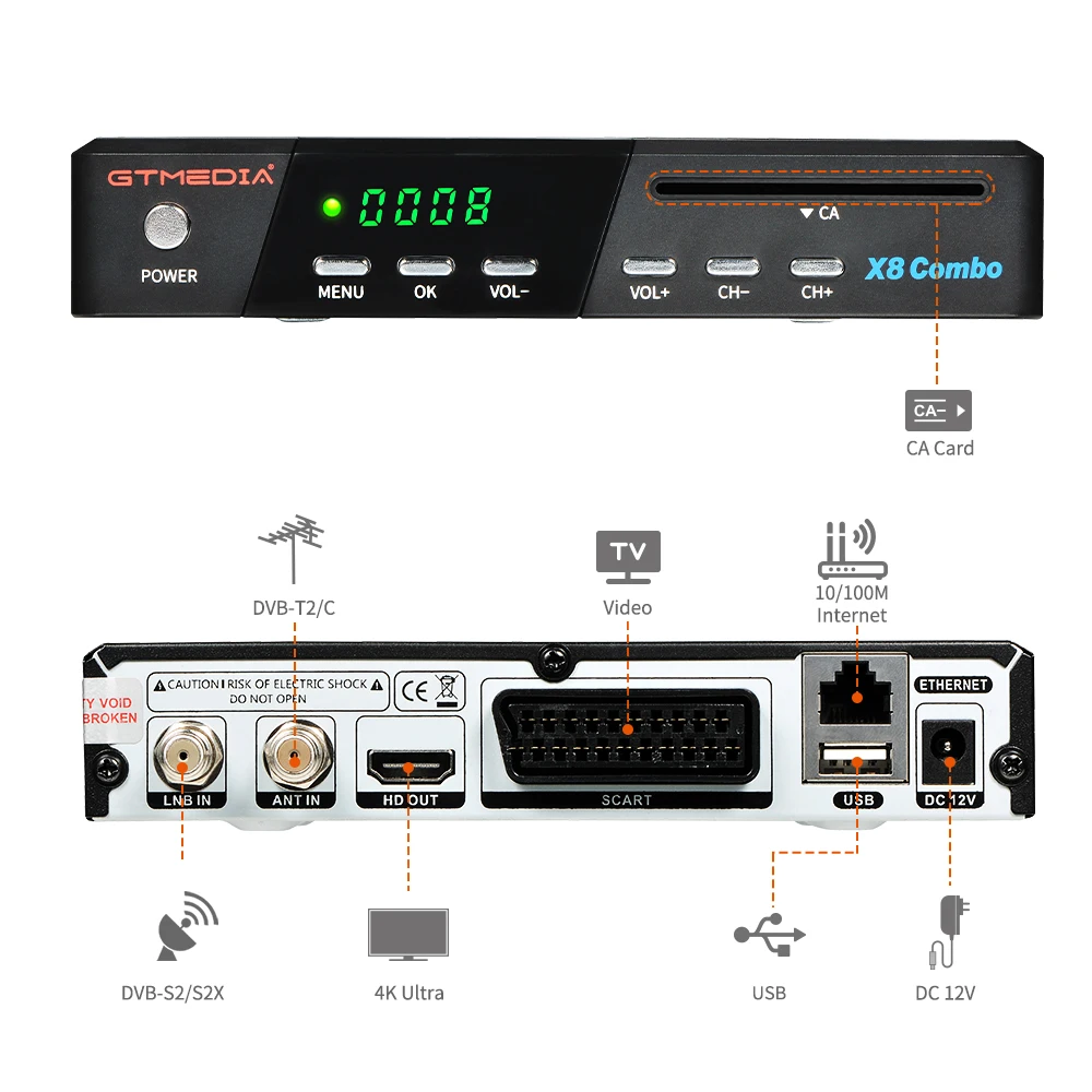 Digital satellite Decoder GTMEDIA X8 Combo DVB-T2 Terrestrial DVB-S2X TV Receiver H.265 10 bit Youtude 1080P Tuner Set top box |