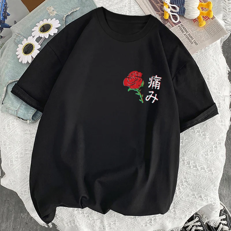 

Cartoon Flowers Print Oversized T-shirt O Neck Casual Short Sleeve Top Summer Fashion Brand Harajuku Personality Homme T shirts