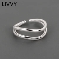 livvy silver color minimalist double layer rings for women opening handmade ring fashion fine woman jewelry gifts
