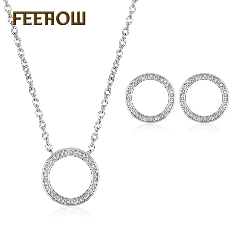 FEEHOW Fashion Cubic Zirconia Round Simple Earrings Necklace Set for Women Wedding Dinner Party Birthday Gift Jewelry FWSP3016 | Украшения