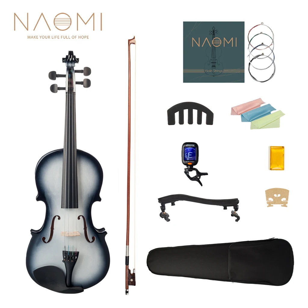 NAOMI 4/4 Full Size Gradual Painted Acoustic Violin Fiddle W/ Carrying Case Rosin Brazilwood Bow Student Violin Beginner Use