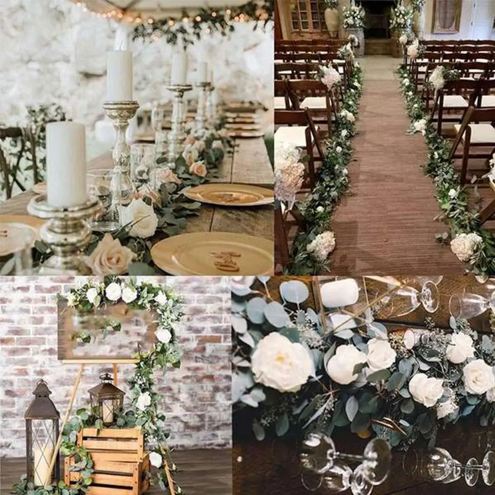 

with 7 Roses Home Decor Party Artificial Plant Artificial InsRattan Fashion Creative Simulated Eucalyptus Romantic Handmade