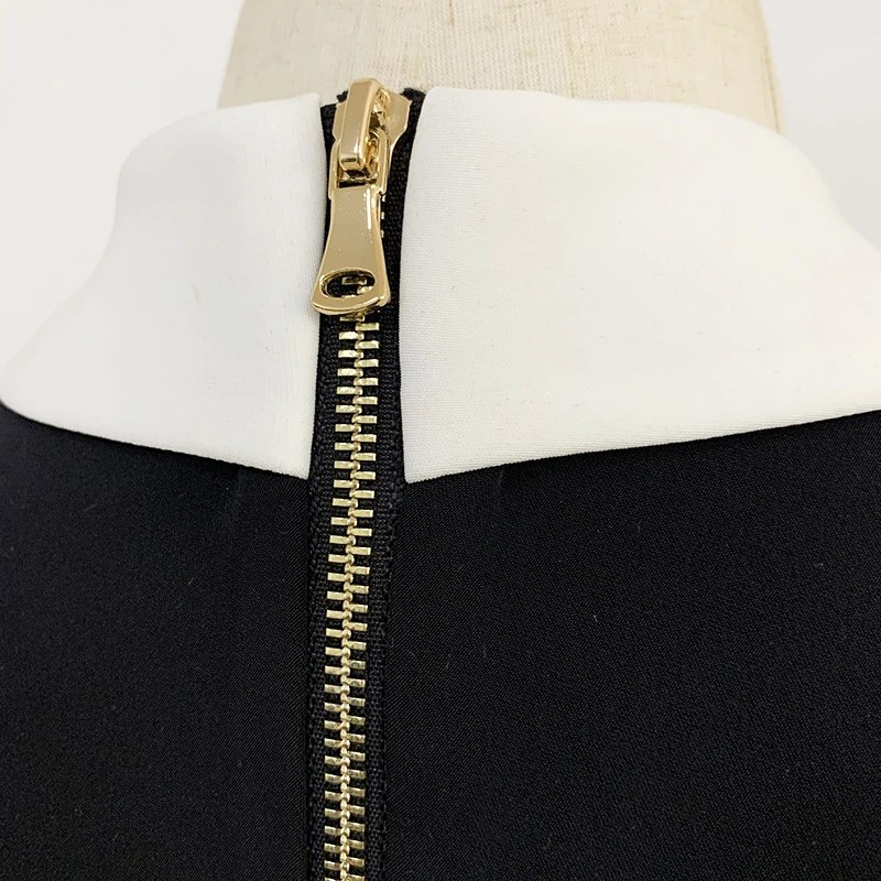 

2021 HIGH STREET Newest Designer Dress Women's Sleeveless Lion Buttons Double Breasted Color Block Notched Collar Dress
