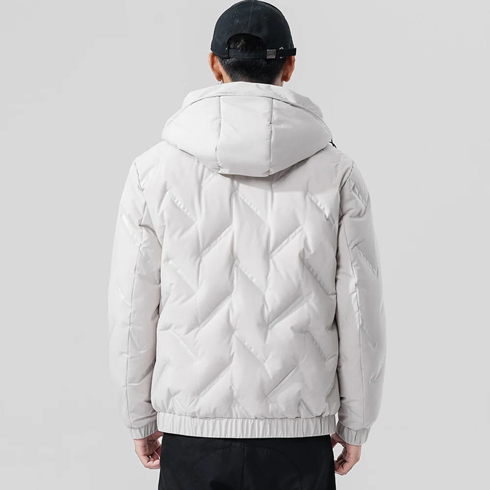 Covrlge Trend New Hooded Simple Fashion 80 Fleece Jacket Men's Warm Down Jacket Men Hooded Collar Coat Men US Size MWY033