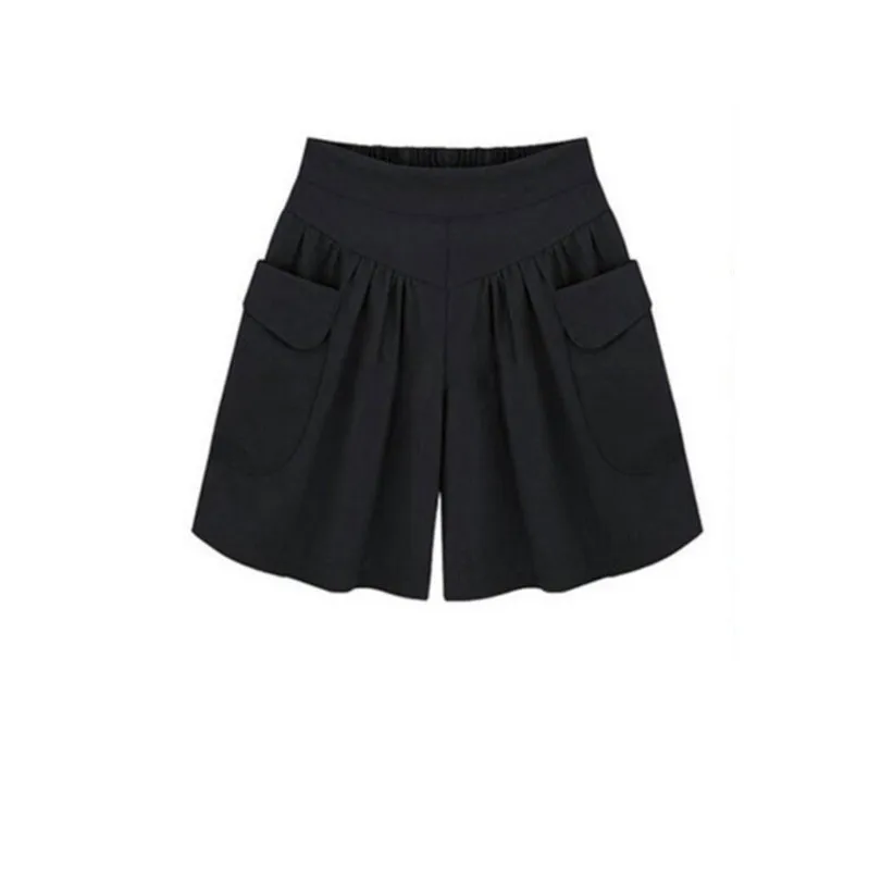 

Summer Shorts Women 5XL Casual 4XL Pleated High Waist Pockets Wide Leg Thin Elastic Plus Size All-Match Loose Soft Cotton