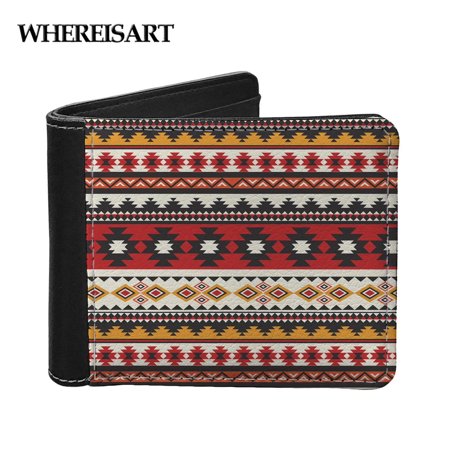 

WHEREISART Ethnic Tribal Printed Women ID Bank Card Holder PU Leather Men Moneyclip Wallet Small Coin Purse for Male Porte Carte