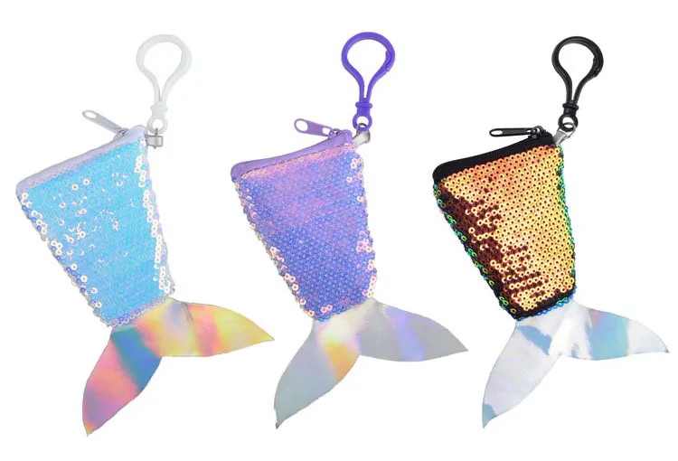 Хвост русалки брелок для девушек подвеска с блестками кошелек монет модная