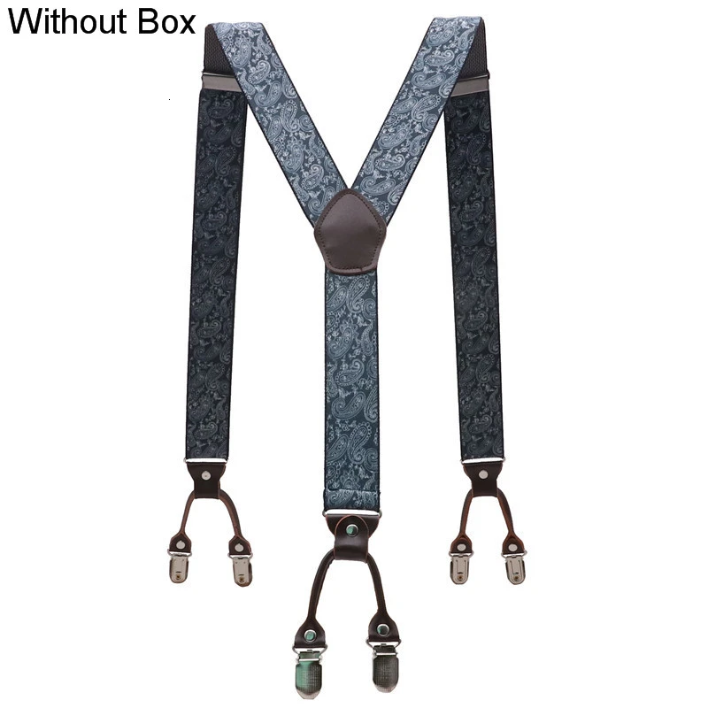 3 Without Box Мужские модные подтяжки коричневые из натуральной кожи 6 зажимы подтяжек винтажные повседневные брюки в западном стиле регулируемые подтяжки - Цвет: 3 Without Box