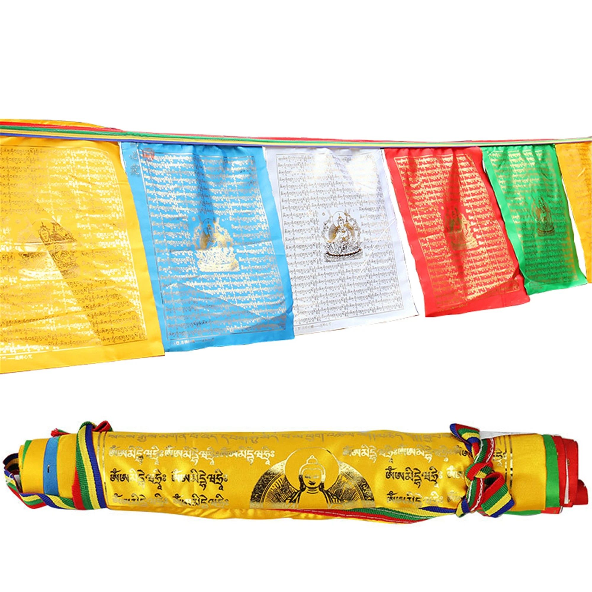 

Gandhanra 12 Kinds Golden Typeface Lungta Prayer Flags Bunting of Tibetan Buddhist Sutra,Handmade 10Ft10 Flags, Outdoor Decor