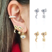 isueva turkey rhinestone evil eye stud earrings for women small moon star ear piercing fashion bihemian evil eye jewelry gift