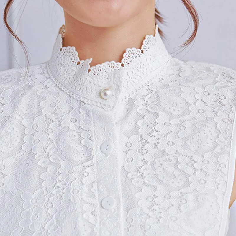 

Black And White New Wild Beautiful Decorative Pearl Buckle Hollow Lace Fake Collar Double Fabric women's Clothing Accessories