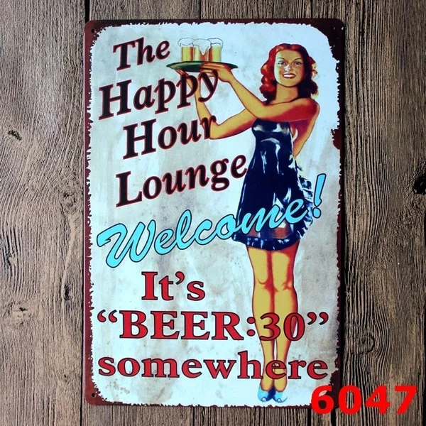 

Metal Tin Sign Happy Hour Lounge Decor Pub Home Vintage Retro Poster Cafe ART