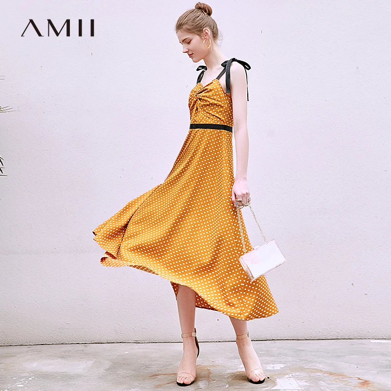 AMII летнее платье на бретельках с высокой талией длинное Стильное женское в