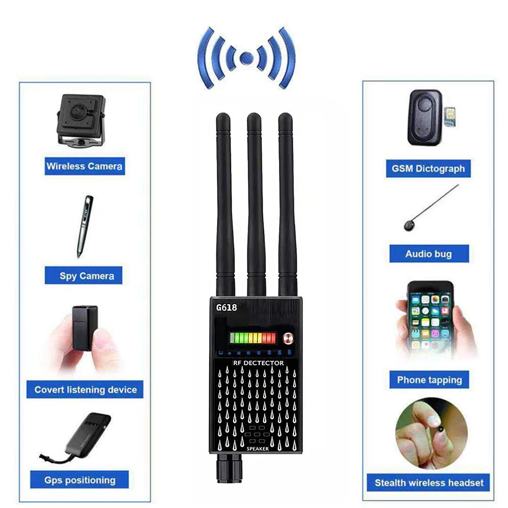 

Anti Candid Camera RF Signal Detector Anti-Spy tapping Anti Detector Eavesdropping Pinhole Audio Bug GPS GSM Device Finder