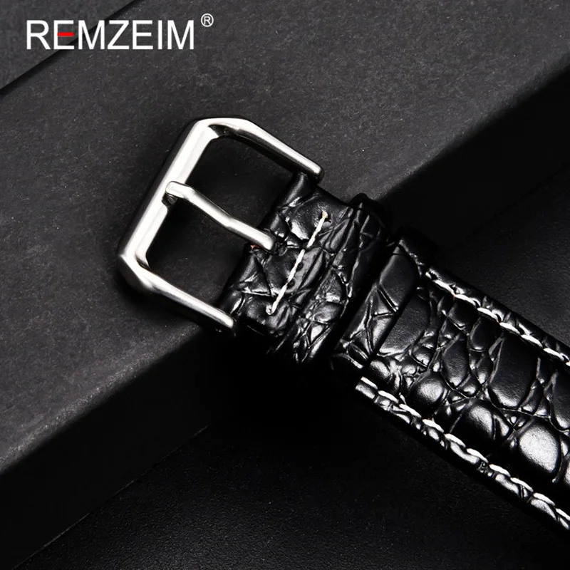 Ремешок кожаный REMZEIM для наручных часов сменный Браслет с пряжкой из нержавеющей
