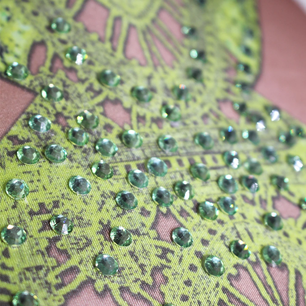 Джазовые танцевальные костюмы женское зеленое платье без рукавов со стразами и