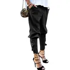 Брюки-султанки Женские однотонные, Длинные шаровары на лямках с пряжкой, повседневные свободные брюки с карманами, модная одежда в Корейском стиле