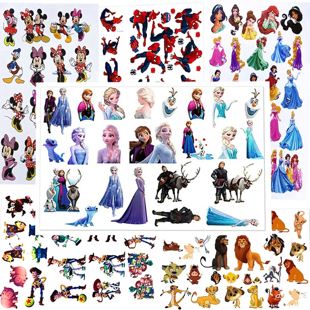 5PCS Disney Frozen magic Spiderman Mickey Mouse Tattoo stickers action figure super heroes Cartoon boys girls birthday gifts toy |