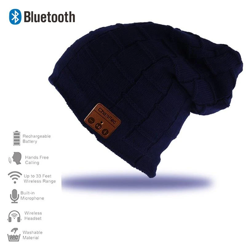 Big-grid-deepblue Лучший рождественский подарок, модная Беспроводная Bluetooth музыкальная шапка, Bluetooth наушники, гарнитура, динамик, микрофон, Спортивные Вязаные шапки - Цвет: Big-grid-deepblue