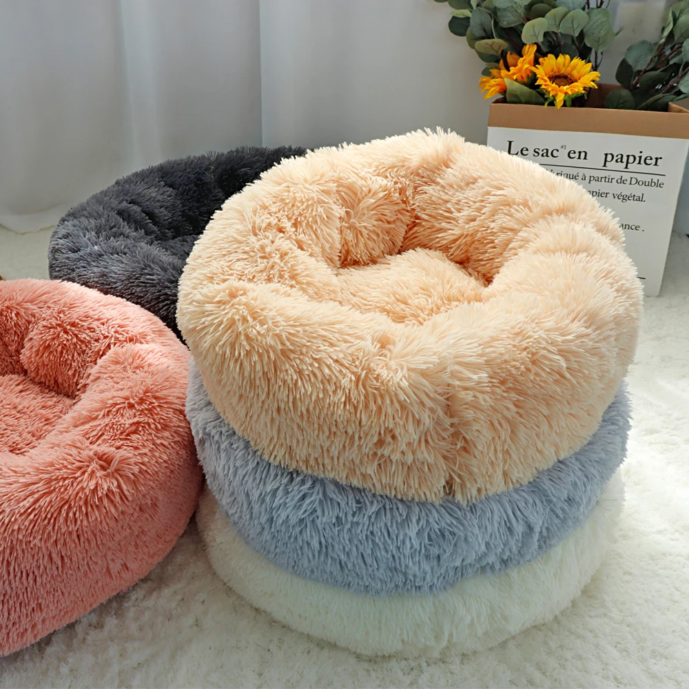 Comfy Plush Pet Dog Bed Hondenmand Washable Round Calming Pet Bed Cushion Sofa Mat Kennel Donut Beds House For Large Dogs Hot