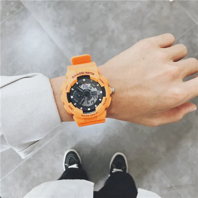 orange Losida Роскошные брендовые модные супер крутые Мужские кварцевые Светодиодные цифровые и аналоговые часы мужские спортивные часы военные водонепроницаемые наручные часы - Цвет: orange