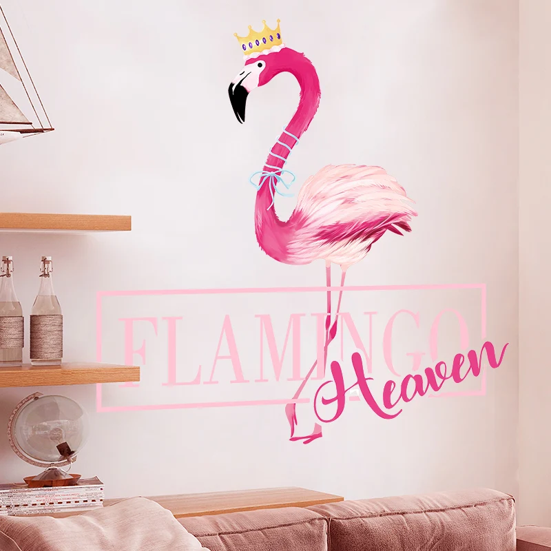 [SHIJUEHEZI] Romantic Pink Flamingo Wall Stickers for Kids Rooms Living Room House Decoration DIY Animal Decals | Дом и сад
