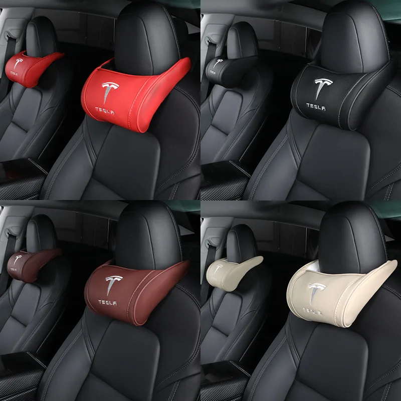 

Car Headrest Leather Seat Head Pillow Seat Care Neck Support Modification For Tesla Model 3 S X Y Auto Universal Accessories