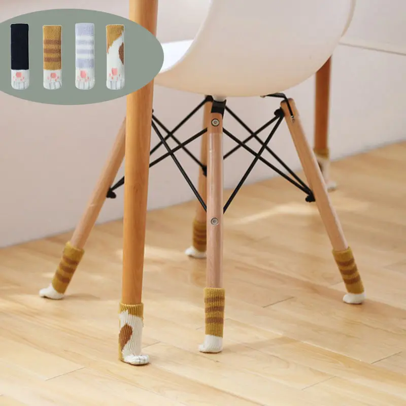 4pcs Chair foot cover Knitted Cat Paws Protective Desk Leg Socks Furniture Feet Sleeve Dining Table Floor Non-Slip Protector
