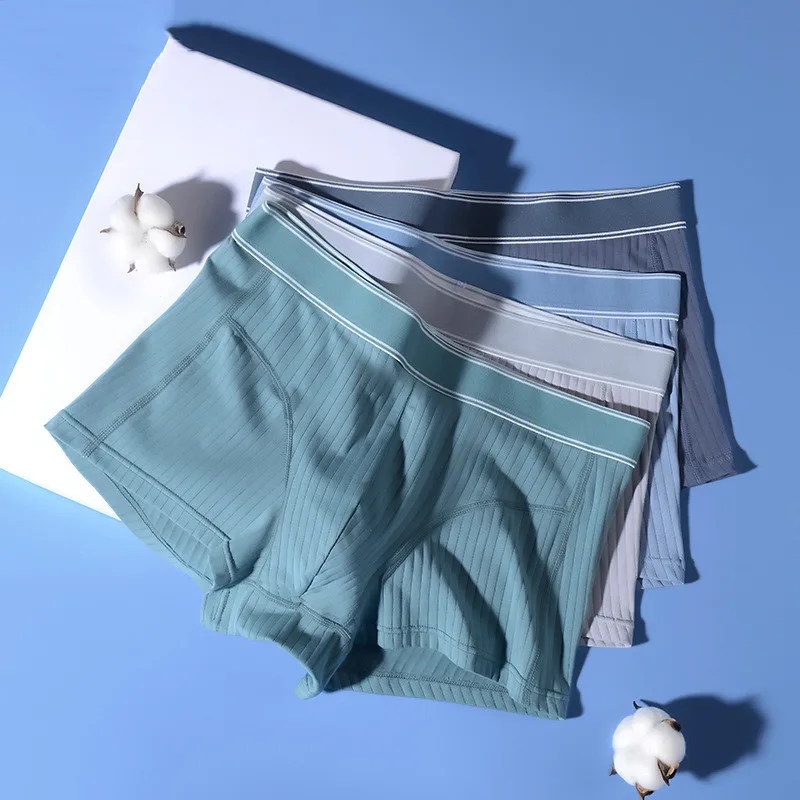 

Men's solid color antibacterial mid-waist boxer briefs men's underwear cotton breathable pants autumn and winter new style