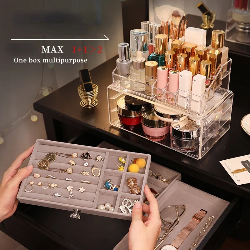 

Acrylic Earrings Shelf Jewelry Cosmetic Storage Box Drawer Earrings Ladies Lipstick Skin Care Finishing Box Dustproof Display