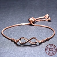 top quality authentic 925 sterling silver endless love infinity chain link adjustable women bracelet luxury rose gold jewelry