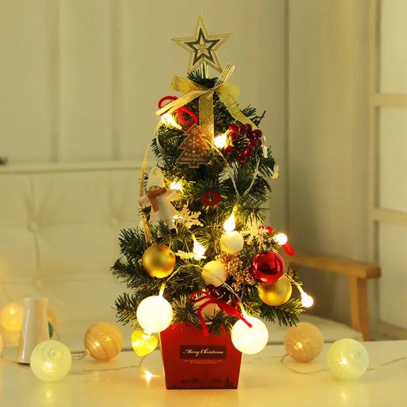 

Mini Christmas Trees Desktop Ornaments Home Decor With Lights 50cm Golden Red Christmas Tree Set kerst Decoratie