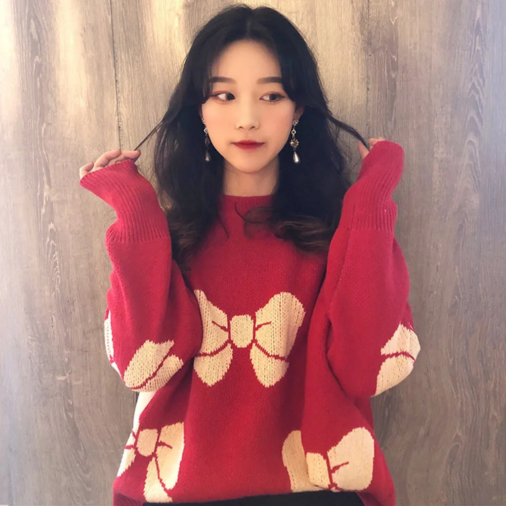 Christmas Women Sweater Santa Claus Reindeer Printed O-neck Long Sleeve Women Pullovers Winter Jumpers Knitwear Sweater