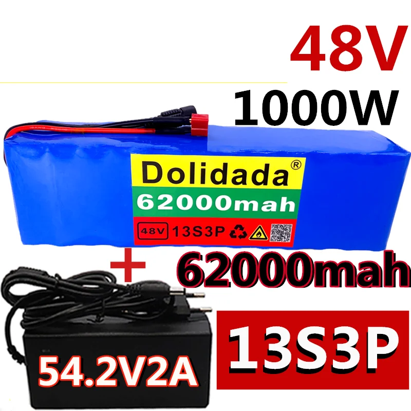 

2021 NEW 48V62Ah 1000w 13S3P 48V Lithium ion Battery Pack For 54.6v E-bike Electric bicycle Scooter with BMS+54.6V Charger
