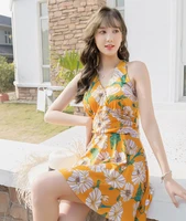 plus size swimwear 2021 korean style sexy v neck high waist one piece beach dress floral backless halter bathing suit women %ec%88%98%ec%98%81%eb%b3%b5