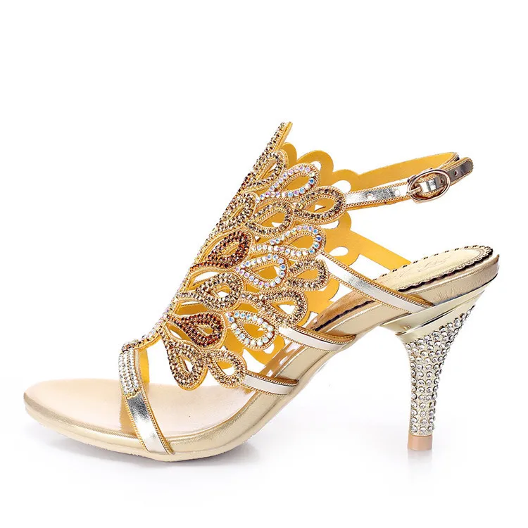 

summer new diamond sandals high end diamond inlaid high end thin heeled women's shoes luxury high heeled shoes size