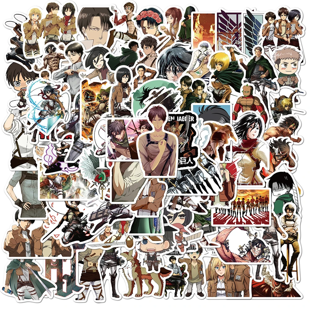 Juego de pegatinas de dibujos animados de Attack on Titan para ni&ntilde;os, calcoman&iacute;as de Anime para monopat&iacute;n, motocicleta, &aacute;lbum de recortes, port&aacute;til, Snowboard, equipaje, 10/50/100 unids/set-1