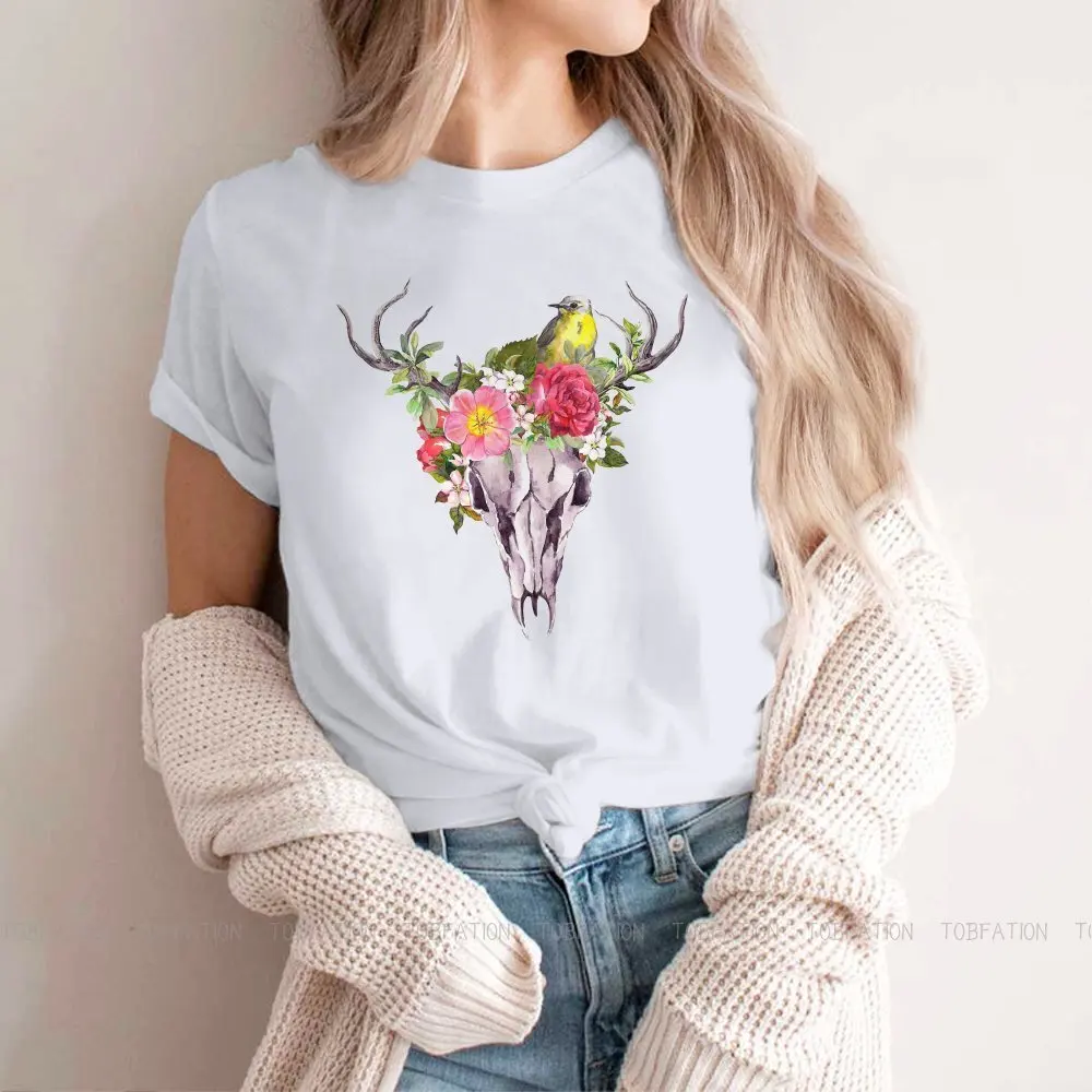 

Футболка в стиле бохо с черепом перья, с цветами, птица, хип-хоп, лось, красота, животные, креативные топы, 4XL 5XL, футболка для отдыха, футболка д...