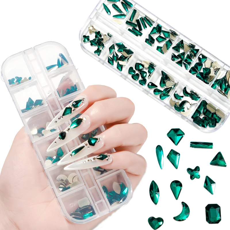 

12Types Nail Art Rhinestones Charms FlatBack Glass Decor Rhinestones Mixed Girls Nails DIY Manicure Charms Nail Gemstones P12