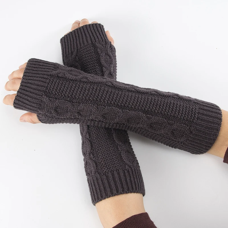 Women Winter Casual Knitted Wrist Arm Hand Warmer Half-finger Gloves Stylish Thick Warm Fingerless Gloves Black White Gray