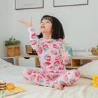 Пижамный комплект для маленьких девочек 3, 5, 9, 12, 14Y, хлопковая милая детская одежда для сна, розовая Клубничная детская пижама, зимний Топ с длинным рукавом и штаны